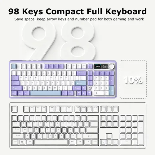 Vista 8 de AK980 Teclado Mecánico Completo de 97 Teclas Tri-Mode, Montado con Junta, Intercambiable en Caliente, Pantalla Inteligente TFT de 1.14”, Bluetooth