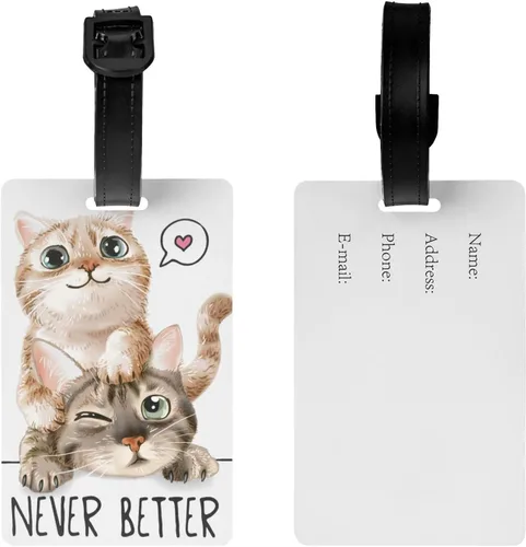 Vista 2 de Lindas etiquetas de mochila de gatos para niños y adultos, etiquetas de equipaje de animales pequeños y divertidos, etiquetas para maleta, 1 paquete