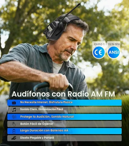 Vista 3 de Digital AM/FM Radio Hearing Protection Earmuffs, 25 dB NRR Radio Am Fm + Negro