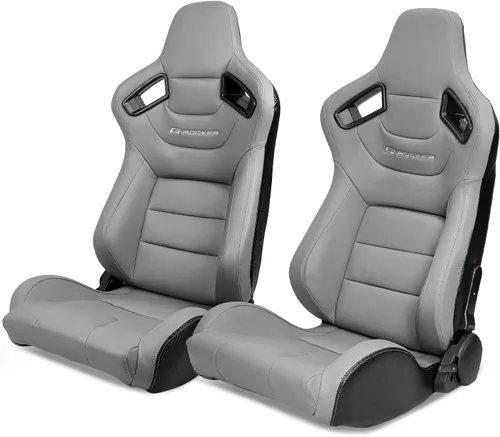 Vista 34 de IKON MOTORSPORTS, Asiento universal de carreras PU + cuero de carbono + gamuza, con deslizadores dobles, asiento deportivo reclinable negro