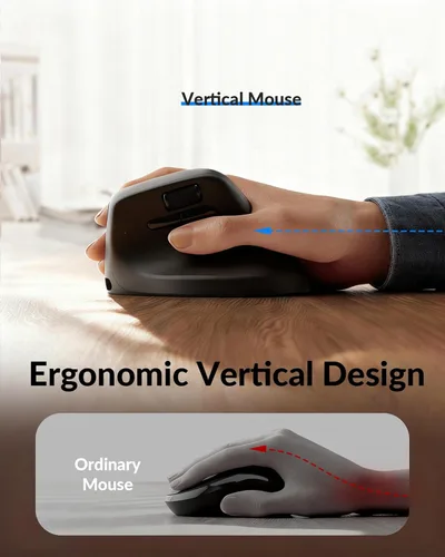 Vista 3 de Keychron M5 8K Ratón Ergonómico Vertical Inalámbrico, 2.4 GHz/Bluetooth 5.3/Ratones con Cable para Computadora Recargables, 5 Niveles Hasta 30K DPI