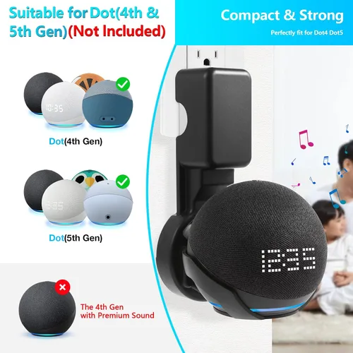 Vista 2 de ZUOLACO Soporte de pared para Echo Dot de 5ª generación, soporte de enchufe para Echo Dot (5ª y 4ª generación), accesorios de puntos que ahorran