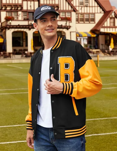 Vista 2 de COOFANDY Chaqueta Varsity para hombre, ajuste regular, casual, letterman, béisbol, bomber
