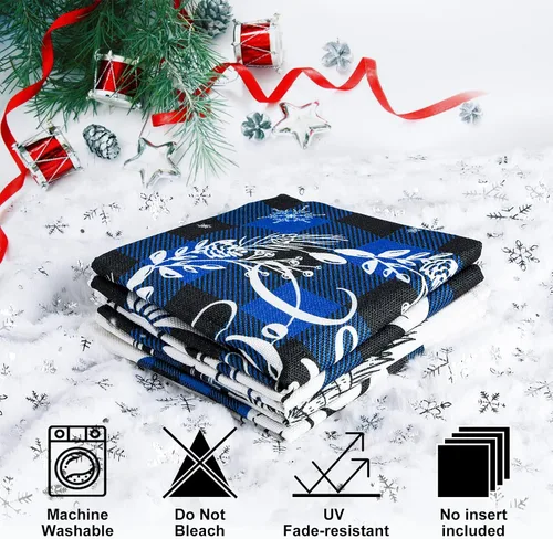 Vista 6 de Lanpn Juego de 4 fundas de almohada navideñas de 16 x 16 pulgadas, fundas decorativas de Navidad de 16 x 16 pulgadas, fundas de almohada a cuadros