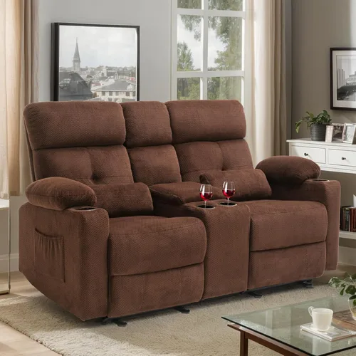 Vista 14 de Sofá Biplaza Reclinable Eléctrico con Consola, Sofá Biplaza Reclinable Eléctrico con Calor y Masaje, Reposapiés Extendido, Sofá Biplaza Reclinable