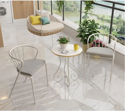Vista 2 de Mesa de Centro Small Round Coffee Table for Living Room European-Style Side Table with Metal e Modern and Simple Sofa End Table for Balcony Small
