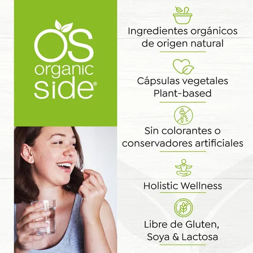 Vista 6 de OS Organic Side - Arándano orgánico 60 cápsulas - Prevención de infecciones urinarias - Certificado USDA - Sin OMG - Vegano