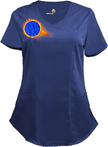 Vista 14 de M&M SCRUBS Camiseta quirúrgica elástica ultra suave con cuello caído y 2 bolsillos para mujer Negro