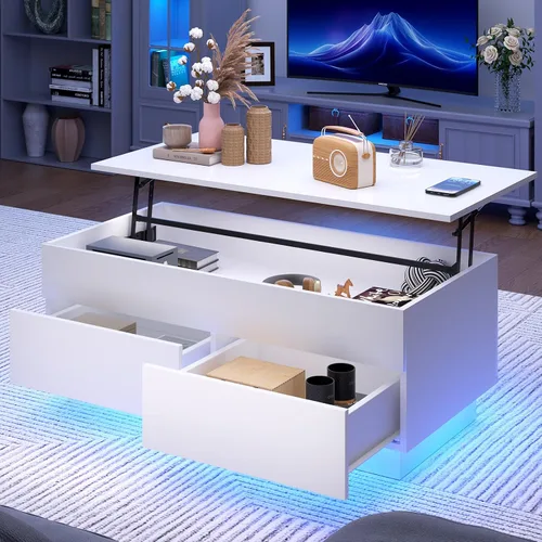 Vista 8 de HOMMPA Mesa de centro elevable de 40 pulgadas, mesas de centro negras con almacenamiento para sala de estar, mesa de centro moderna LED, mesa