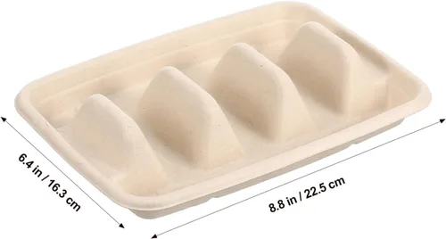 Vista 3 de Cabilock 50 platos desechables para tacos con divisores de 8.85 x 6.41 x 1.69 pulgadas, resistentes soportes para tacos para fiestas, bandeja