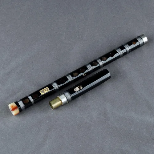 Vista 3 de Flauta vertical de clarinete de bambú con línea transparente, instrumento musical hecho a mano chino (tecla -C negra)