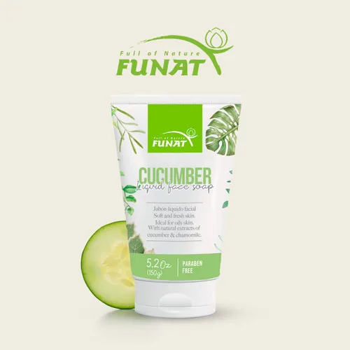 Vista 4 de Funat Pepino con cara de manzanilla líquido orgánico Gel limpiador de espuma facial hidratante piel grasa sin parabenos 5.2 Oz-5.29 oz