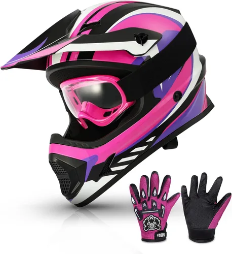 Vista 14 de TCMT Azul Niños Motocross ATV Dirtbike BMX Offroad Cara Completa Juventud Casco Guantes Gafas Aprobado Punto