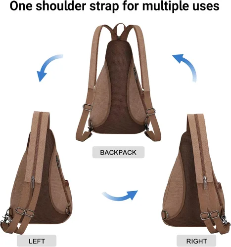 Vista 3 de WITZMAN Bolso bandolera de lona para hombres y mujeres, mochila convertible cruzada, estilo vintage, bolsa de pecho de viaje casual (A8003 marrón)