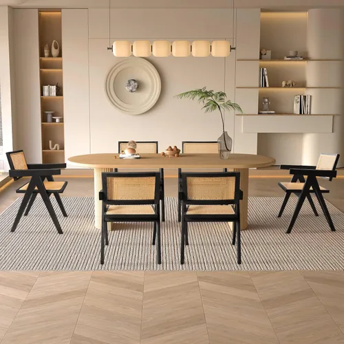 Vista 8 de Juego de 2 sillas de comedor de ratán, sillas de cocina de mimbre para comedor, negro