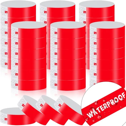 Vista 10 de 600 pulseras de papel para eventos, bandas de muñeca resistentes al desgarro, bandas impermeables de neón, desechables, pulseras adhesivas