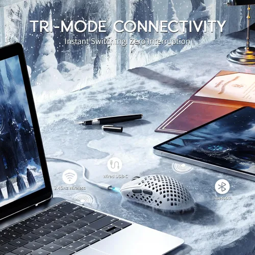 Vista 6 de MAMBASNAKE M2 - Mouse inalámbrico de fibra de carbono para juegos, PAW3395PRO 40K DPI, ergonómico ultraligero de 1.45 oz, botones programables