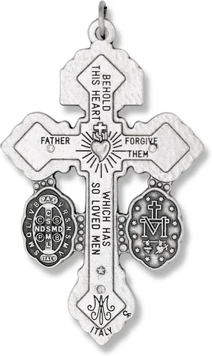 Vista 3 de Gifts Catholic, Inc. Lote de 5 Crucifijo de indulgencia de perdón con medalla milagrosa y medalla de San Benito 2 1/8", metal, cerámica, plata