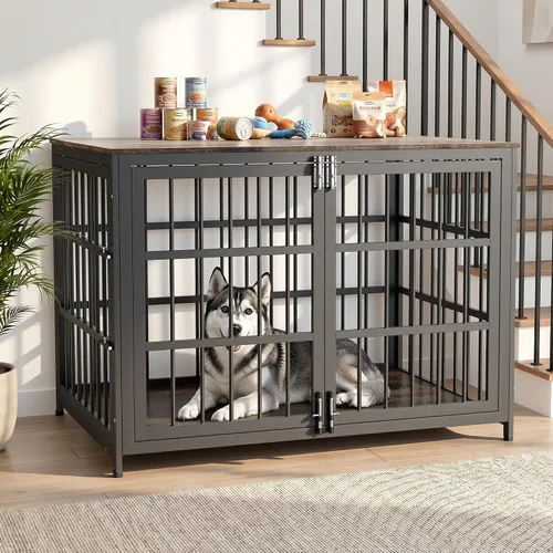 Vista 16 de Muebles de jaula para perros resistentes, jaula decorativa para perros negro (Aged Black)