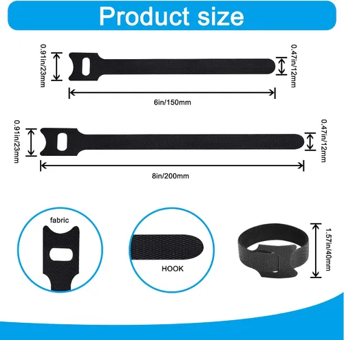 Vista 2 de 160 bridas para cables de sujeción reutilizables, lazos de gestión de cables de 6 pulgadas/8 pulgadas, bridas de cables reutilizables, bridas