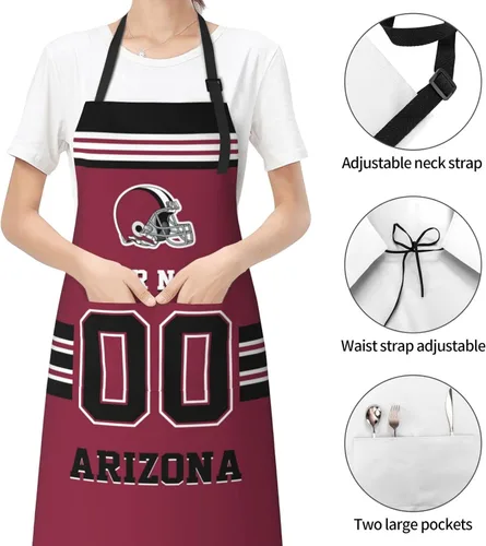 Vista 5 de Delantales personalizados del estilo del fútbol, delantal personalizado de la cocina del nombre y del número, delantales impermeables modificados