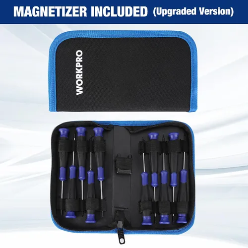 Vista 7 de WORKPRO Juego de destornilladores de precisión de 10 piezas con bolsa, destornilladores pequeños magnéticos con Phillips, ranurados, Torx Star, kit