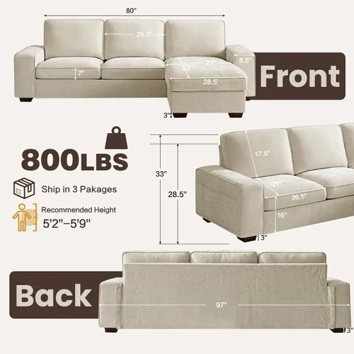 Vista 2 de PARKOL Sofá modular en forma de L de 97 pulgadas con almacenamiento, sofá con diván reversible, carga USB tipo C, tela de felpilla, fundas