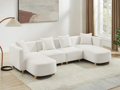 Vista 14 de VANOMi 279 cm Sofá modular seccional con 3 almohadas, cómodo sofá de chenilla en nube convertible de 5 plazas con reposapiés, sofás seccional