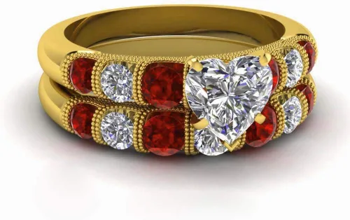Vista 2 de LOVERSRING Juego de anillos de boda para él y para ella, 2 piezas de anillos de compromiso de boda de circonita cúbica de oro amarillo de 10