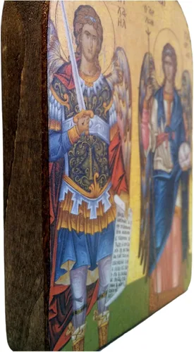 Vista 4 de Icono ortodoxo griego de madera hecho a mano del monte Athos de los arcángeles Michael y Gabriel /Mp2