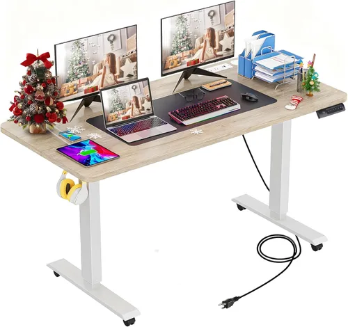 Vista 13 de farexon - Escritorio de pie de 48 x 24 pulgadas, escritorio eléctrico de altura ajustable con estación de carga, escritorio para trabajar de pie
