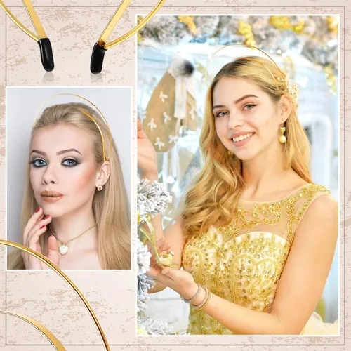 Vista 5 de 10 bandas para el pelo de ángel nupcial de metal con doble alambre de 8.19 x 7.83 x 1.26 pulgadas, accesorios de corona de boda para mujeres, fiesta