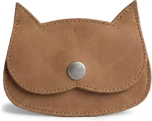 Vista 8 de Hide & Drink, billetera con forma de gato, bolsa para monedas, portamonedas, accesorio de viaje, piel de grano completo, hecha a mano, Bourbon