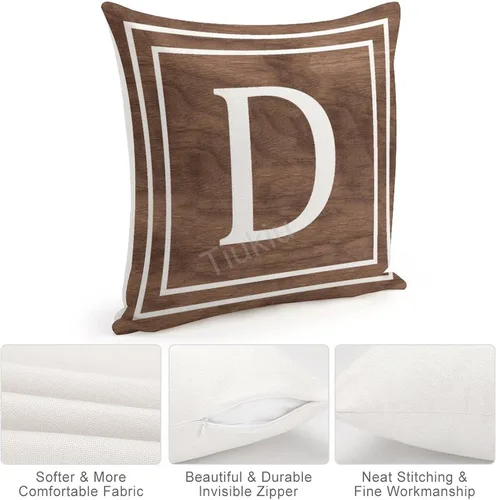 Vista 3 de Funda de almohada decorativa con diseño de letras blancas y monograma D, para sofá, dormitorio, automóvil, 16 x 16 pulgadas