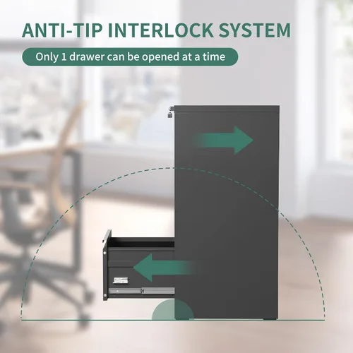 Vista 6 de Archivador vertical de 3 cajones para oficina en casa, archivador de metal con cerradura para carpetas colgantes de tamaño legal/carta, antivuelcos