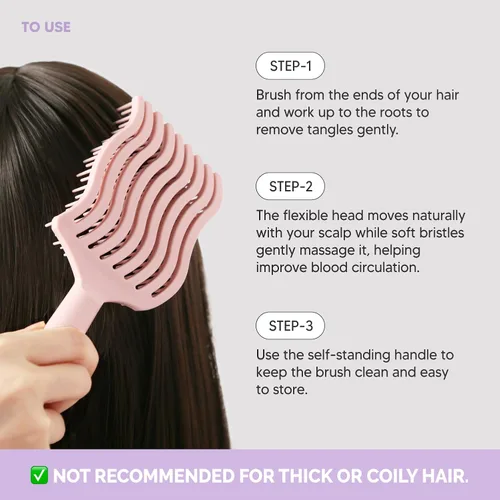 Vista 4 de Cepillo desenredante ondulado (cerdas suaves), peine desenredante con cerdas flexibles, elimina nudos y enredos, masaje del cuero cabelludo, cabello