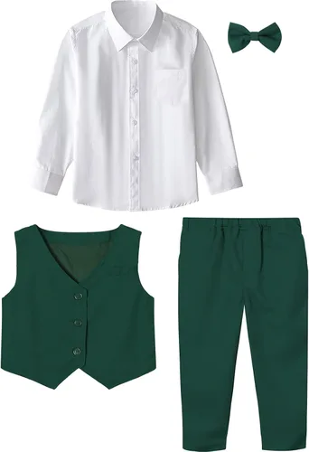 Vista 10 de A&J DESIGN Conjunto de traje de caballero para niños pequeños, 3 piezas, camisas, chaleco y pantalones