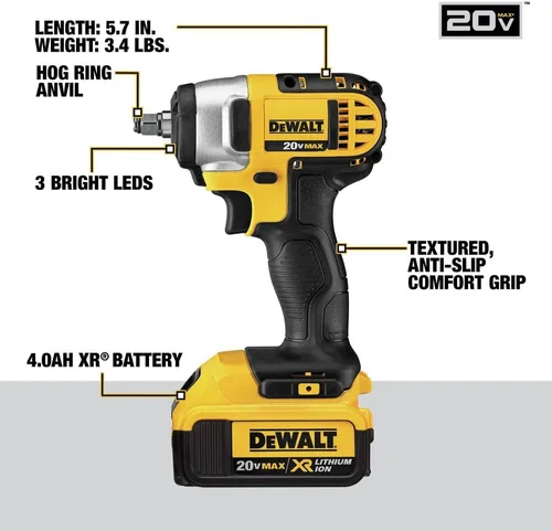 Vista 9 de DEWALT DCF883M2 - Kit de llaves de impacto con llaves de cordón curvo, 3/8 de pulgada, iones de litio, 20 voltios máx.