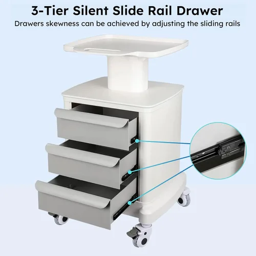 Vista 4 de Carrito de ultrasonido móvil para escáner de imágenes, carrito médico con 3 cajones y 4 ruedas silenciosas universales, almacenamiento de belleza