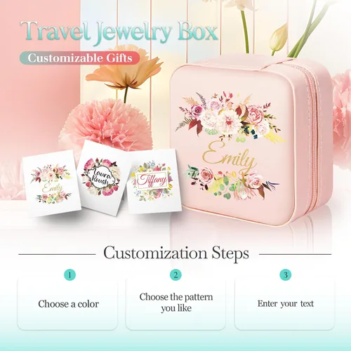 Vista 2 de Caja de Joyería Caramel Sweet Life Organizador de Joyas Personalizado Regalos para Mamá Pequeño Estuche de Joyería de Viaje con Diseño de Roseta