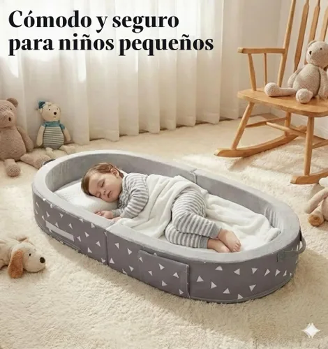 Vista 2 de Cama plegable para niños pequeños con lados, cama plegable para niños de viaje, espuma (estrella), color gris