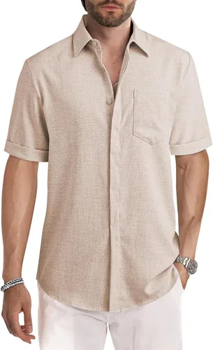 Vista 115 de JMIERR Camisas de vestir a rayas con botones y manga corta para hombre
