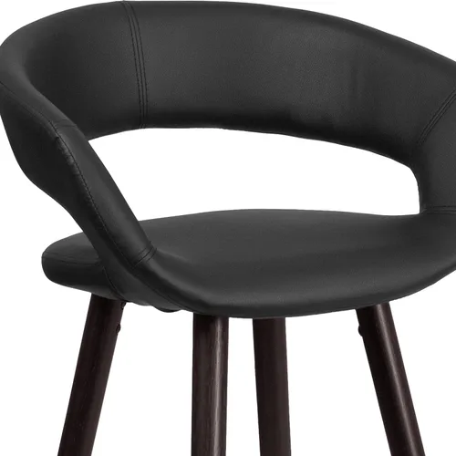 Vista 9 de BizChair 29"H Cappuccino Wood Rounded Open Back Barstool in Black Vinyl