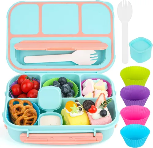 Vista 9 de MaMix Lonchera Bento para adultos, lonchera para niños, contenedores de almuerzo para adultos, niños, estudiantes, 44.0 fl oz, 4 compartimentos Azul