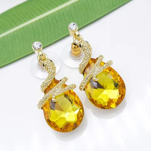 Vista 78 de Navachi Pendientes colgantes de gota de serpiente con forma de pera multicolor de cristal chapado en oro de 18 quilates