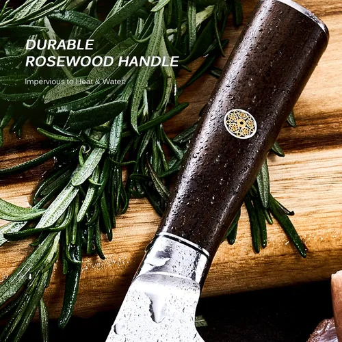 Vista 5 de KYOKU Cuchillo deshuesador de 6.5 pulgadas – Serie Daimyo – Cuchillo de carnicero con mango ergonómico de palisandro y pasador de mosaico – Cuchillo