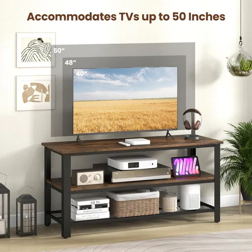 Vista 5 de Giantex Soporte de TV para TV de hasta 50 pulgadas, gabinete de TV industrial de madera de 43.5 pulgadas con estantes de almacenamiento de 3