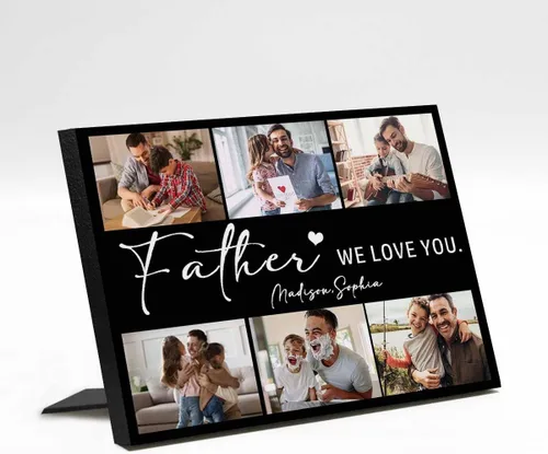 Vista 28 de InterestPrint Panel de fotos personalizado para papá y nombre para exhibición de mesa, Papá te amamos más que todas las estrellas en el cielo, marco