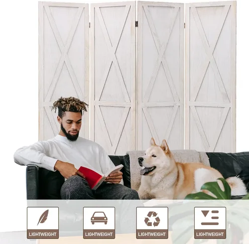 Vista 3 de ECOMEX Divisor de habitación de madera de 4 paneles de 5.6 pies. Paneles plegables de privacidad de pantalla de privacidad con panel reforzado