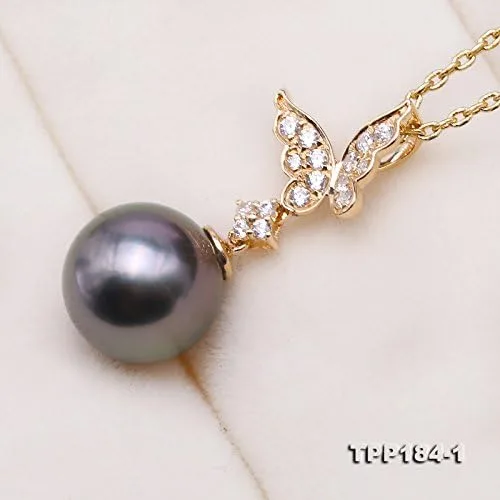 Vista 2 de JYX Pearl - Colgante de mariposa de oro de 14 quilates, calidad AAA, 0.374in, redondo, color negro, perla cultivada en Tahití, para mujer de 18.0in